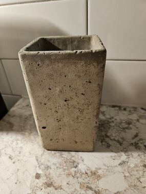 Textured Concrete Square Vase - Neutral Gray